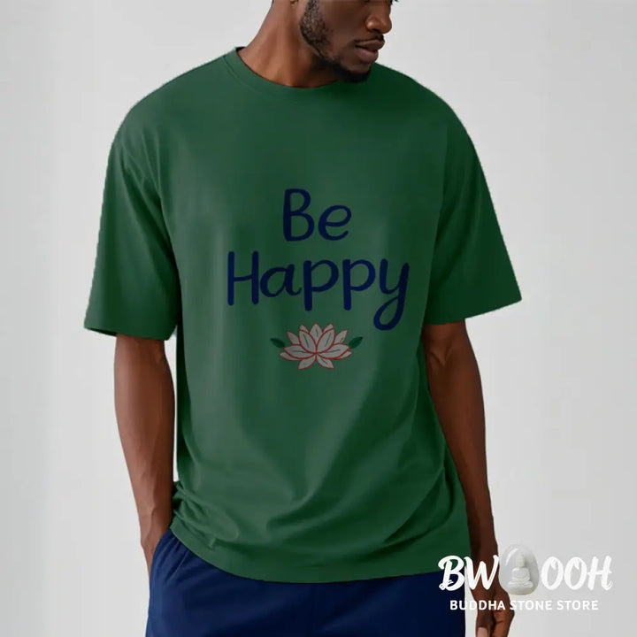 Buddha Stones Be Happy Lotus Tee T-shirt - T-Shirts