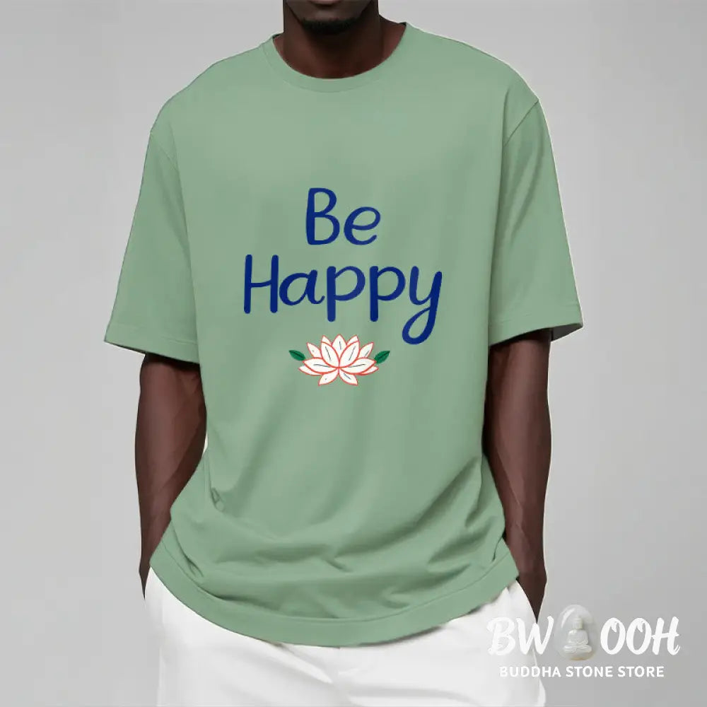Buddha Stones Be Happy Lotus Tee T-shirt - T-Shirts