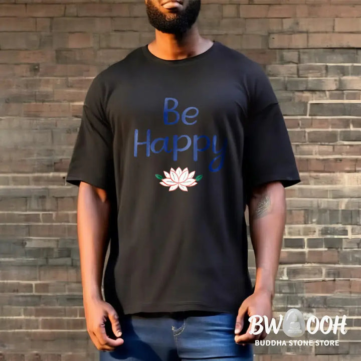Buddha Stones Be Happy Lotus Tee T-shirt - T-Shirts
