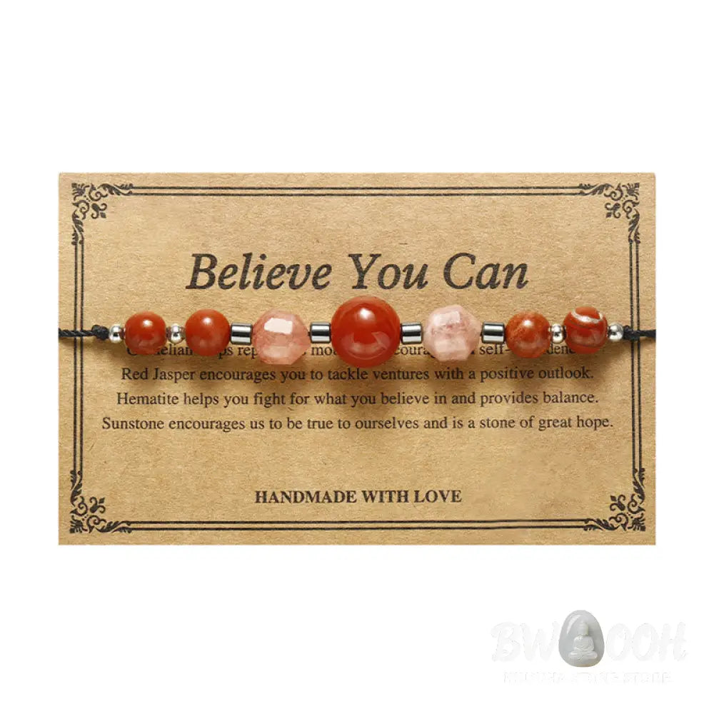 Buddha Stones Believe You Can Carnelian Red Jasper Hematite Sun Stone Positive Bracelet - BWOOOH - Believe You