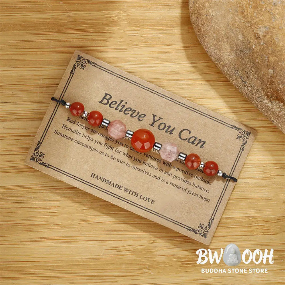 Buddha Stones Believe You Can Carnelian Red Jasper Hematite Sun Stone Positive Bracelet - BWOOOH - Believe You