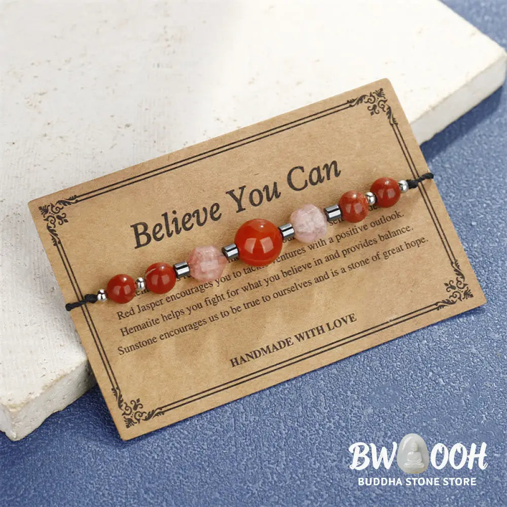 Buddha Stones Believe You Can Carnelian Red Jasper Hematite Sun Stone Positive Bracelet - BWOOOH - Believe You