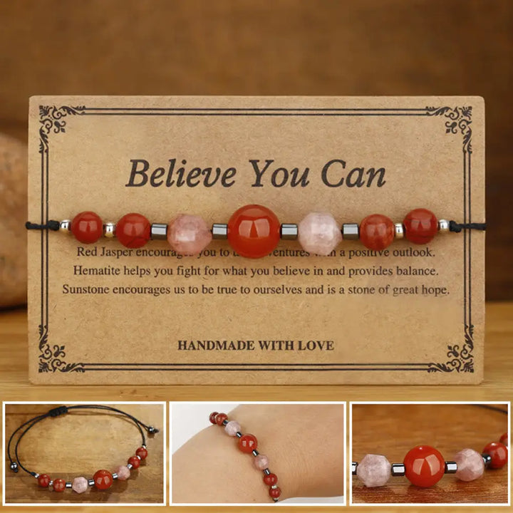 BWOOOH Believe You Can Carnelian Red Jasper Hematite Sun Stone Positive Bracelet — Carnelian crystal healing bracelet for ...