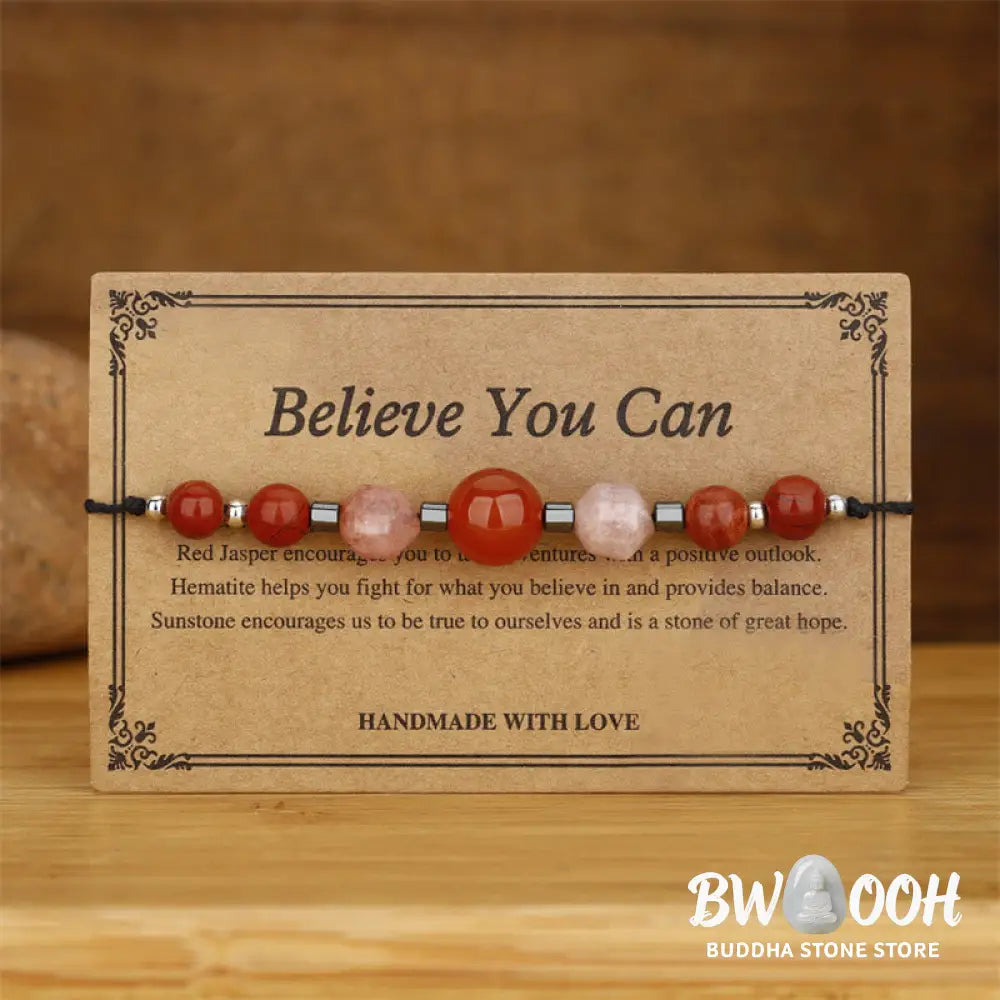 Buddha Stones Believe You Can Carnelian Red Jasper Hematite Sun Stone Positive Bracelet - BWOOOH - Believe You