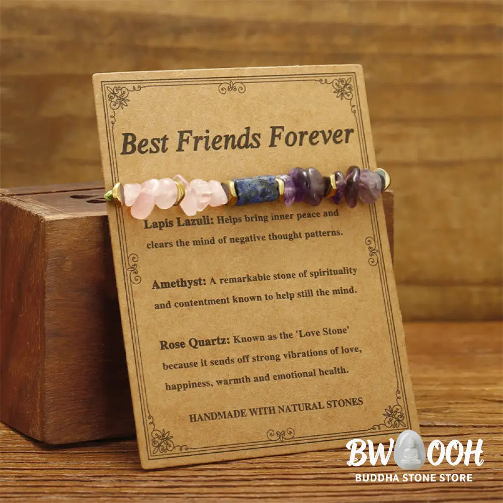 Buddha Stones Best Friends Forever Amethyst Rose Quartz Lazurite Spiritual Bracelet - BWOOOH - Best Friends
