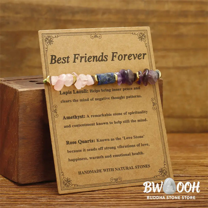 Buddha Stones Best Friends Forever Amethyst Rose Quartz Lazurite Spiritual Bracelet - BWOOOH - Best Friends