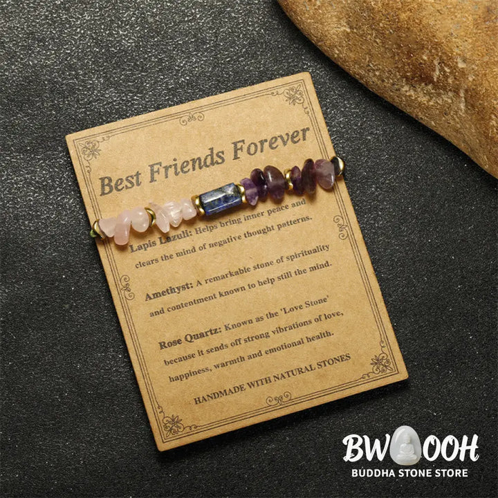 Buddha Stones Best Friends Forever Amethyst Rose Quartz Lazurite Spiritual Bracelet - BWOOOH - Best Friends