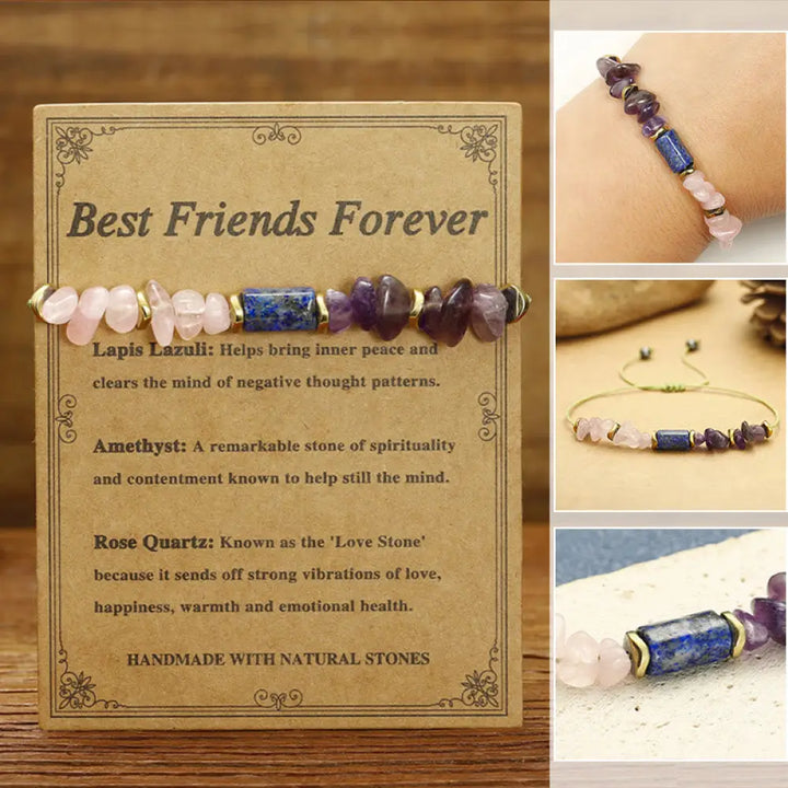 BWOOOH Best Friends Forever Amethyst Rose Quartz Lazurite Spiritual Bracelet — Amethyst crystal healing bracelet for spiri...