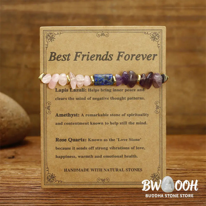 Buddha Stones Best Friends Forever Amethyst Rose Quartz Lazurite Spiritual Bracelet - BWOOOH - Best Friends
