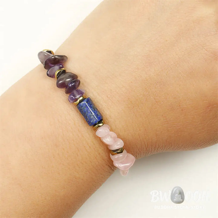 Buddha Stones Best Friends Forever Amethyst Rose Quartz Lazurite Spiritual Bracelet - BWOOOH - Best Friends