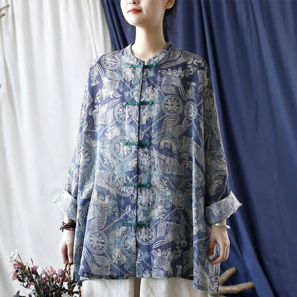 BWOOOH Birds Flowers Geometry Frog-Button Long Sleeve Ram