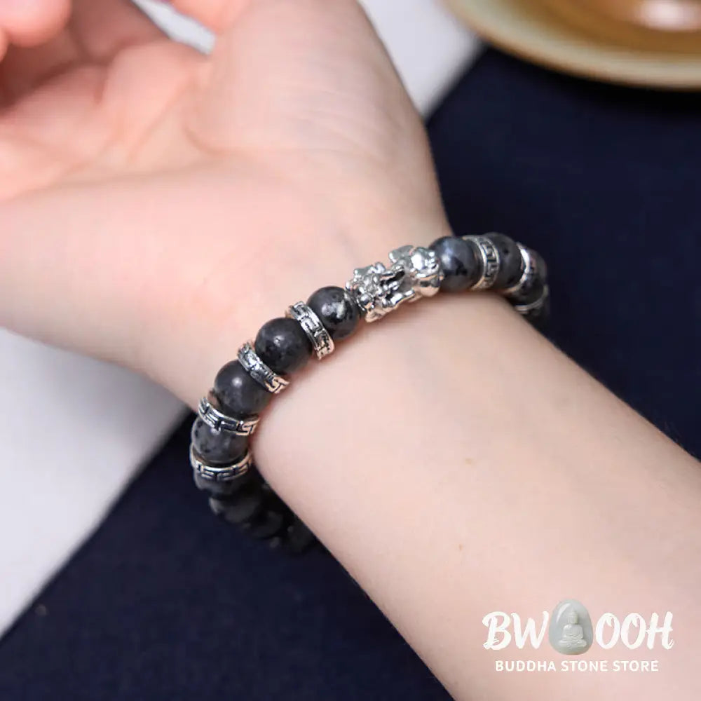 Buddha Stones Black Glitter Stone PiXiu Power Bracelet - BWOOOH - Black Glitter Stone(Wrist Circumference 14-16cm)