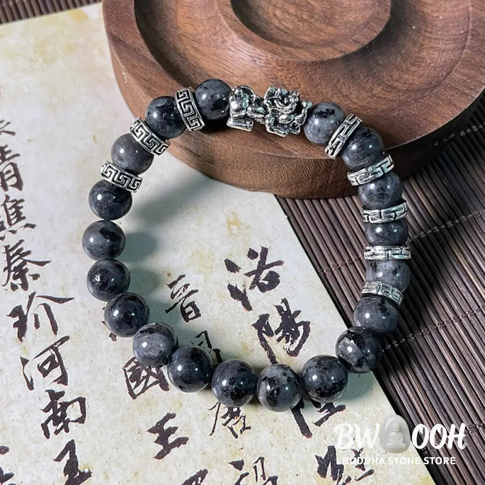 Buddha Stones Black Glitter Stone PiXiu Power Bracelet - BWOOOH - Black Glitter Stone(Wrist Circumference 14-16cm)
