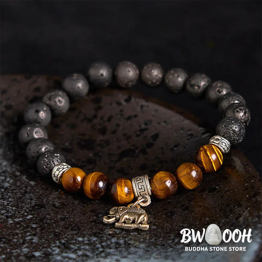 Buddha Stones Black Lava Rock Crystal Beads Animal Pattern Healing Bracelet - Bracelet