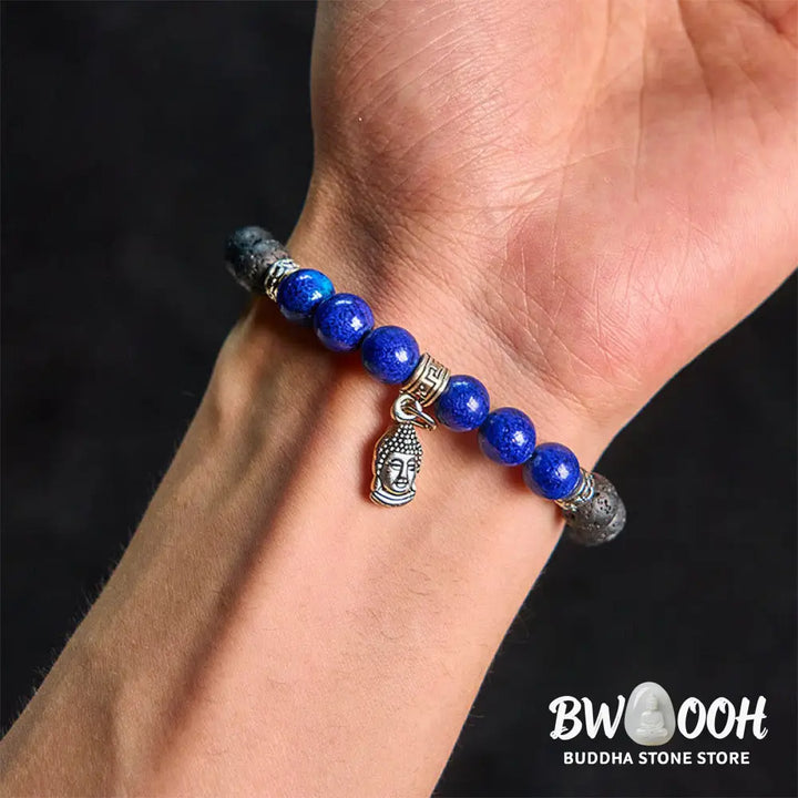 Buddha Stones Black Lava Rock Crystal Beads Animal Pattern Healing Bracelet - Bracelet