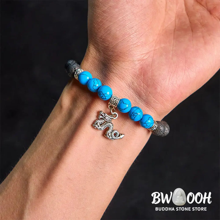 Buddha Stones Black Lava Rock Crystal Beads Animal Pattern Healing Bracelet - Bracelet