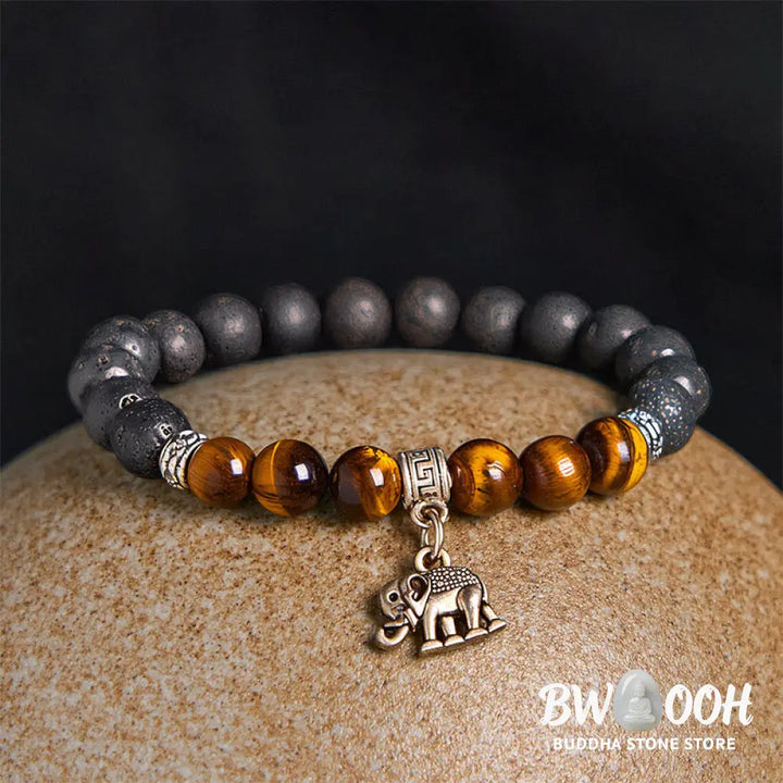 Buddha Stones Black Lava Rock Crystal Beads Animal Pattern Healing Bracelet - Bracelet