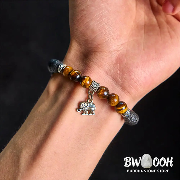 Buddha Stones Black Lava Rock Crystal Beads Animal Pattern Healing Bracelet - Bracelet