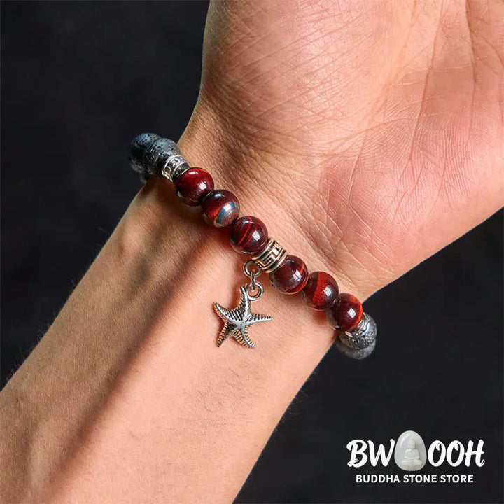 Buddha Stones Black Lava Rock Crystal Beads Animal Pattern Healing Bracelet - Bracelet