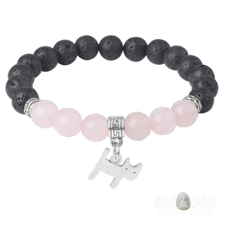 Buddha Stones Black Lava Rock Crystal Beads Animal Pattern Healing Bracelet - Bracelet