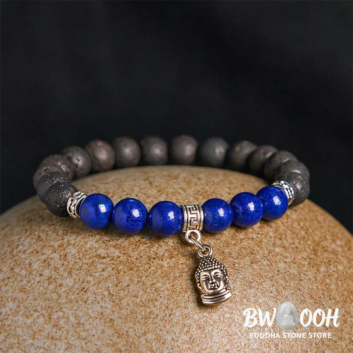 Buddha Stones Black Lava Rock Crystal Beads Animal Pattern Healing Bracelet - Bracelet