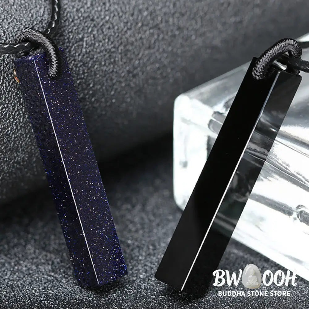 Buddha Stones Black Obsidian Blue Sandstone Transformation Necklace Pendant - BWOOOH - Necklaces &amp; Pendants