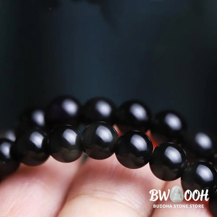 Buddha Stones Black Obsidian Cat Paw Bodhi Seed Lucky Fortune Charm Purification Bracelet - BWOOOH - 6mm Black