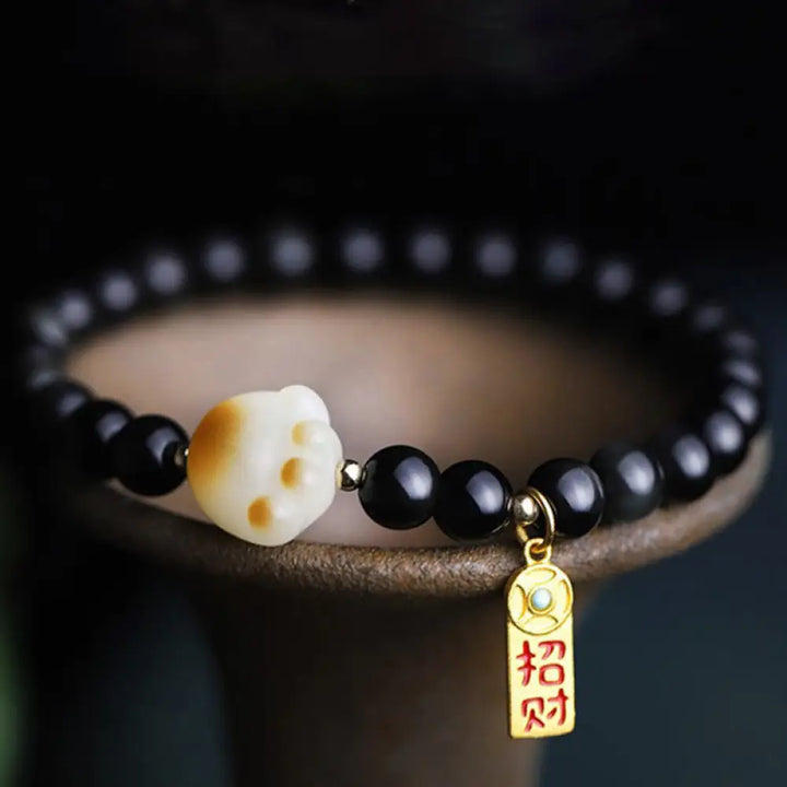 BWOOOH Black Obsidian Cat Paw Bodhi Seed Lucky Fortune Charm Purification Bracelet - BWOOOH - 6mm Black