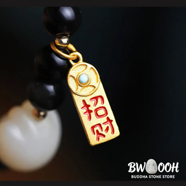 Buddha Stones Black Obsidian Cat Paw Bodhi Seed Lucky Fortune Charm Purification Bracelet - BWOOOH - 6mm Black