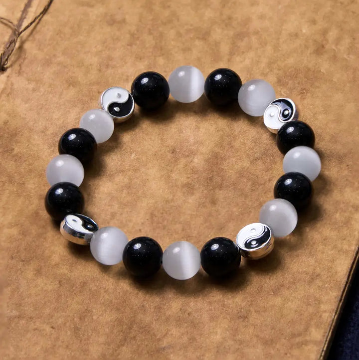 BWOOOH Black Obsidian Cat’s Eye Yin Yang Purification Strength Bracelet - BWOOOH - Black Obsidian&amp;Cat’s