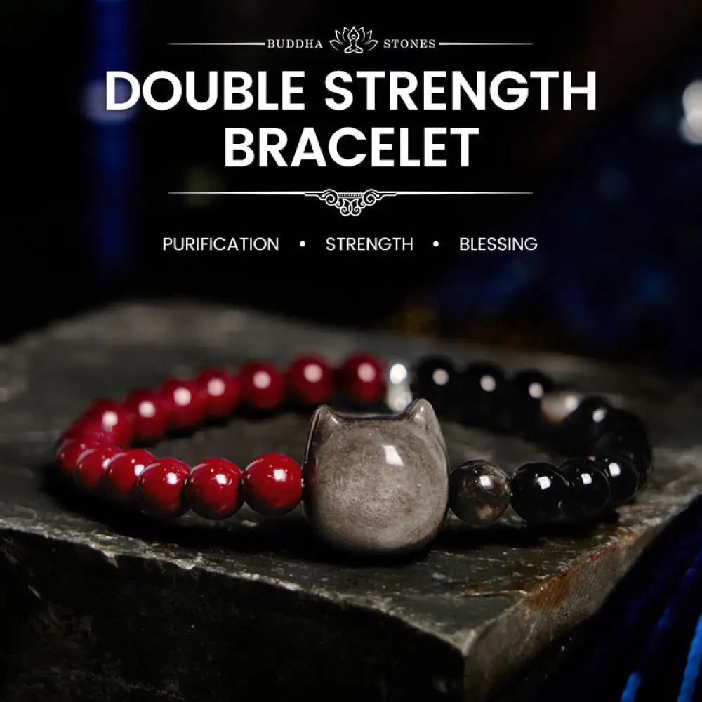 BWOOOH Black Obsidian Cinnabar Silver Sheen Obsidian Cat Fulfilment Bracelet - BWOOOH - Black Obsidian