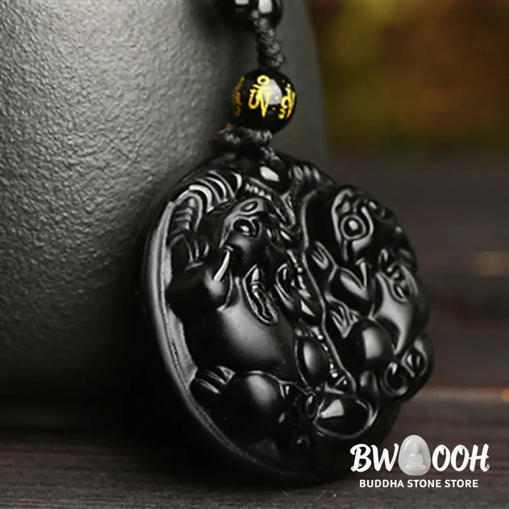 Buddha Stones Black Obsidian Double Pixiu Bead Rope Purification Necklace Pendant - BWOOOH - Black Obsidian - Necklaces
