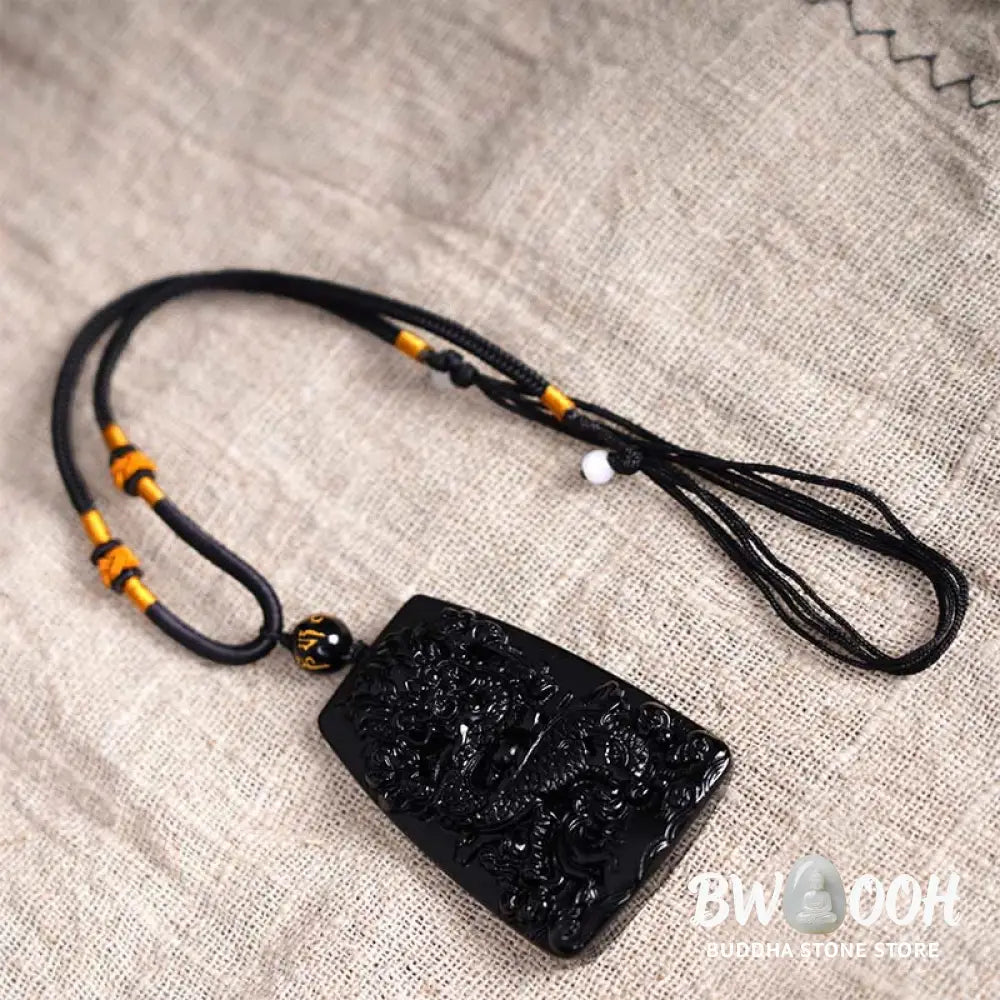 Buddha Stones Black Obsidian Dragon Carved Luck Protection Necklace Pendant - BWOOOH - Necklaces &amp; Pendants