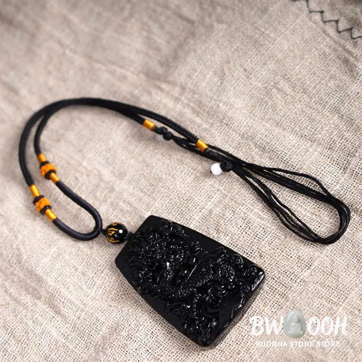 Buddha Stones Black Obsidian Dragon Carved Luck Protection Necklace Pendant - BWOOOH - Necklaces &amp; Pendants