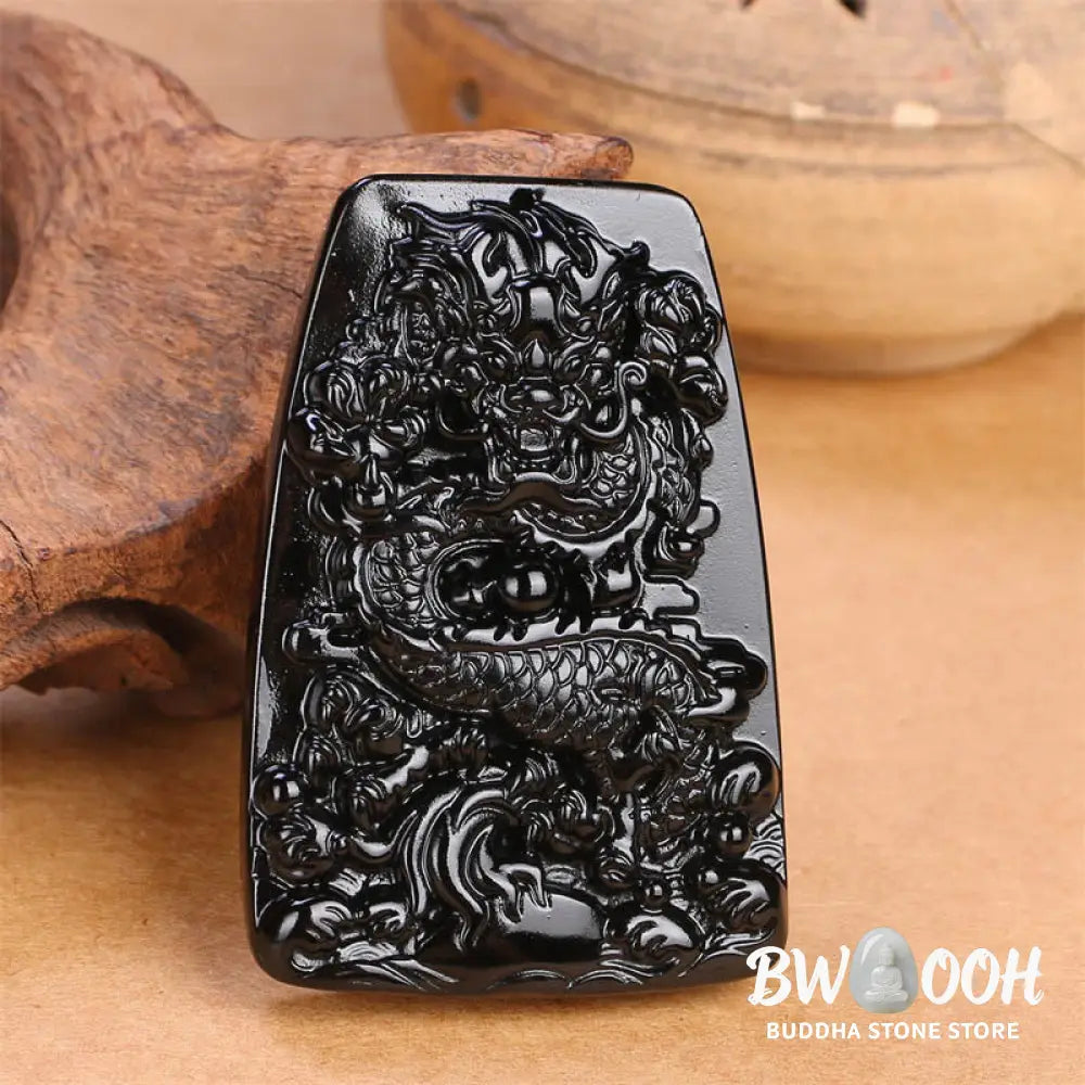 Buddha Stones Black Obsidian Dragon Carved Luck Protection Necklace Pendant - BWOOOH - Necklaces &amp; Pendants