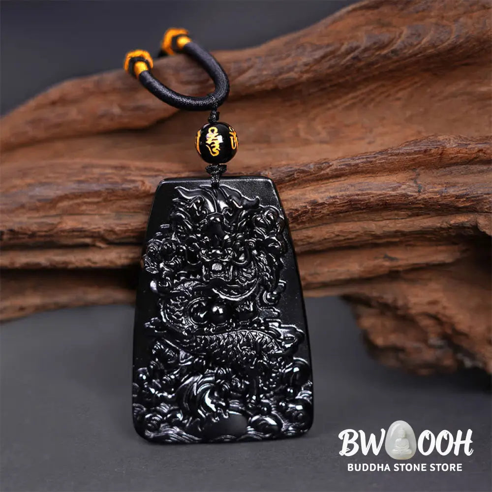 Buddha Stones Black Obsidian Dragon Carved Luck Protection Necklace Pendant - BWOOOH - Necklaces &amp; Pendants