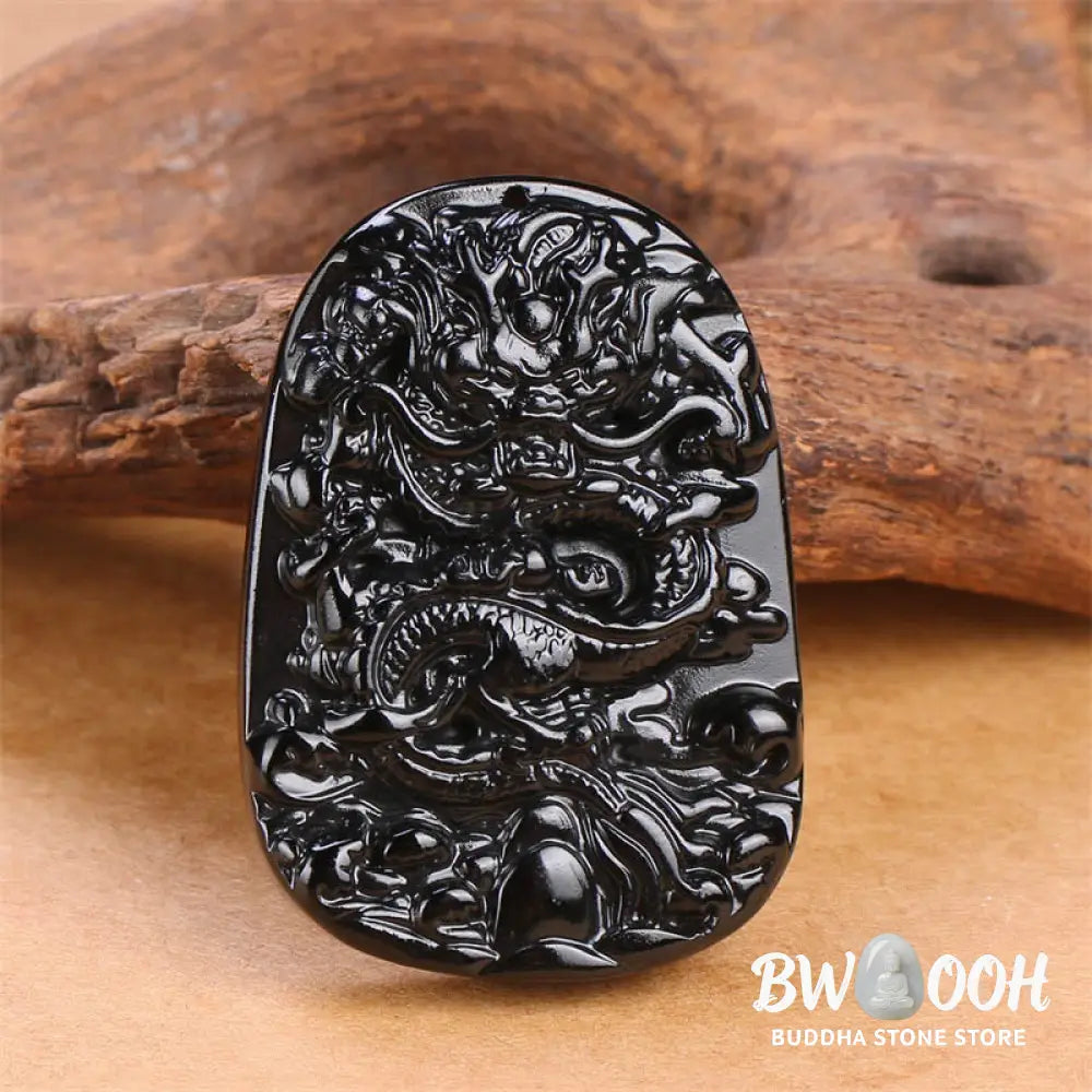 Buddha Stones Black Obsidian Dragon Carved Luck Protection Necklace Pendant - BWOOOH - Necklaces & Pendants