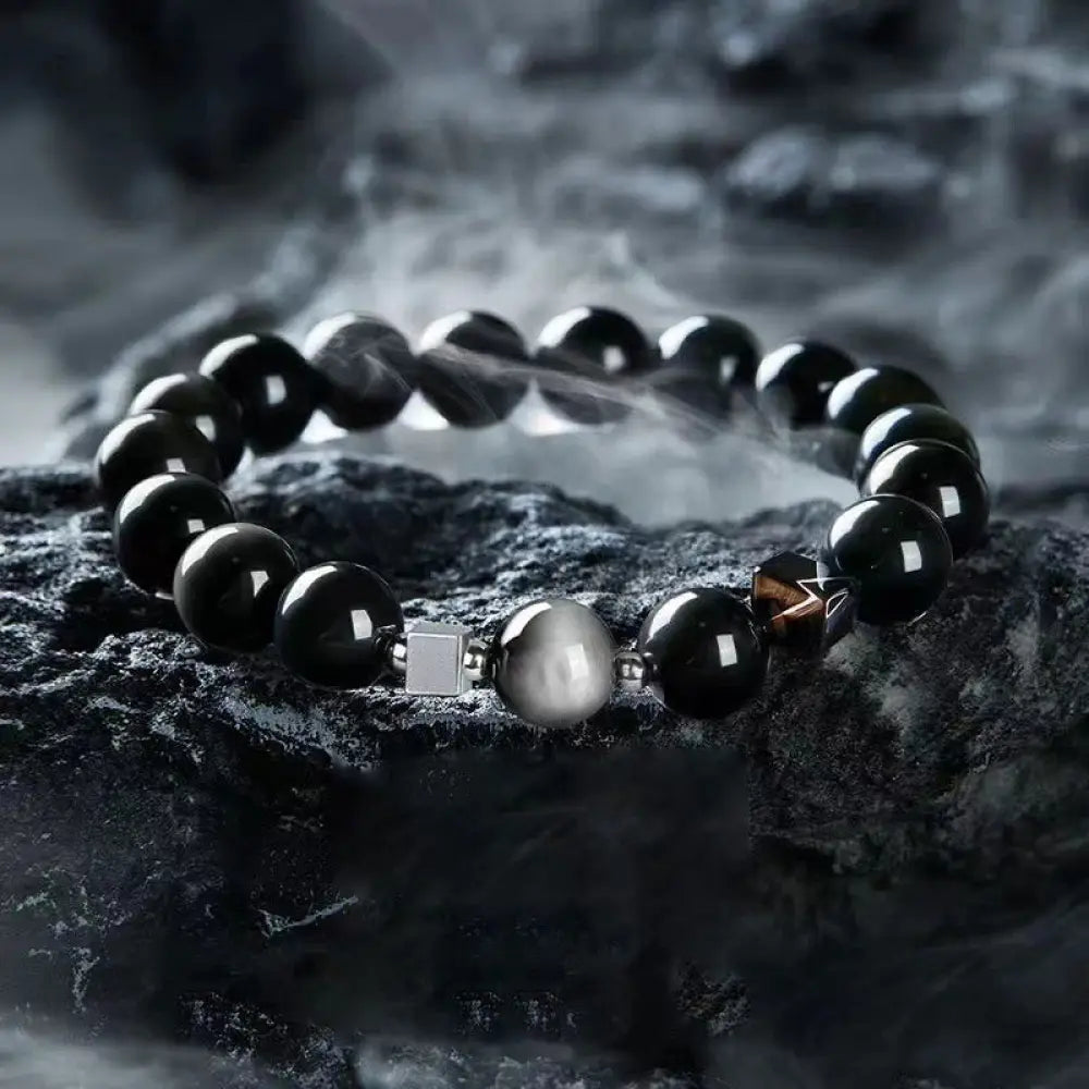 BWOOOH Black Obsidian Eagle’s Eye Stone Gold Sheen Obsidian Tiger’s Eye Strength Bracelet - BWOOOH - 10mm