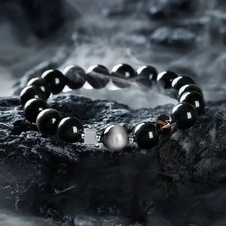 BWOOOH Black Obsidian Eagle’s Eye Stone Gold Sheen Obsidian Tiger’s Eye Strength Bracelet - BWOOOH - 10mm