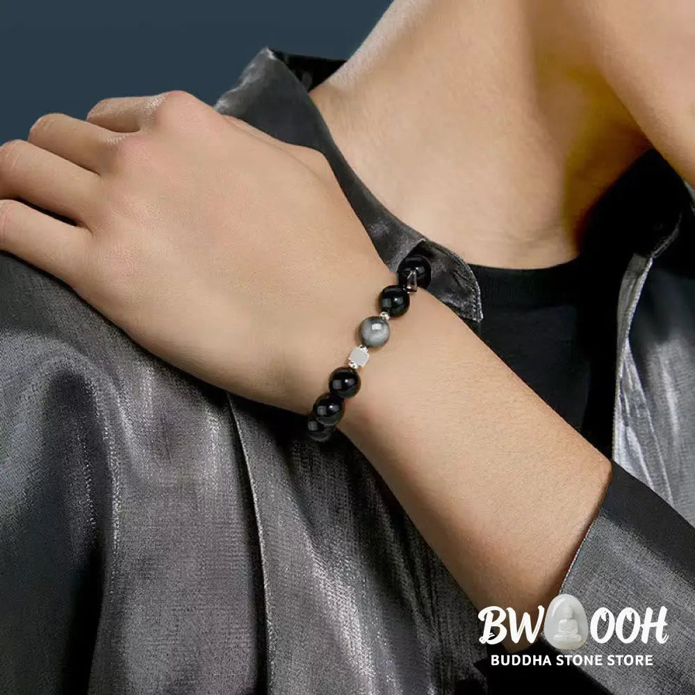 Buddha Stones Black Obsidian Eagle’s Eye Stone Gold Sheen Obsidian Tiger’s Eye Strength Bracelet - BWOOOH - Bracelet