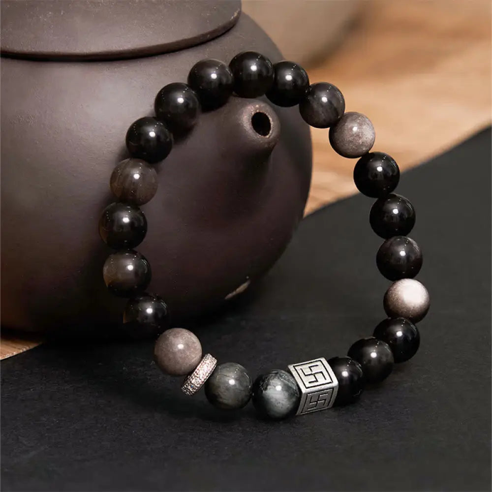 BWOOOH Black Obsidian Eagle’s Eye Stone Strength Courage Bracelet - BWOOOH - Black Obsidian Eagle’s Eye
