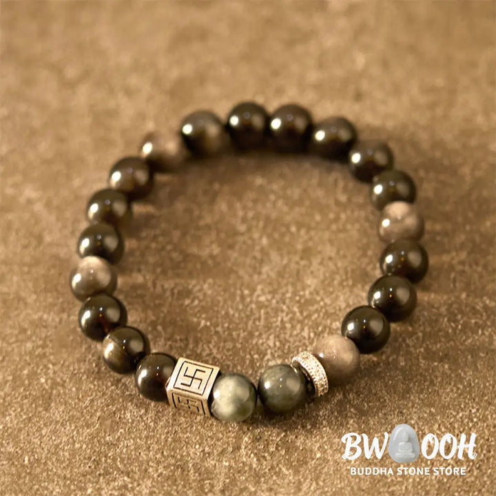 Buddha Stones Black Obsidian Eagle’s Eye Stone Strength Courage Bracelet - BWOOOH - Black Obsidian Eagle’s Eye