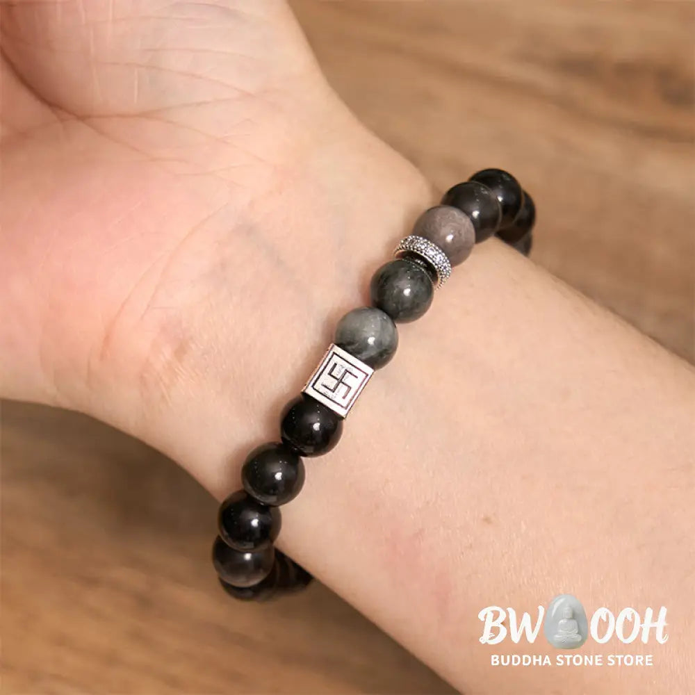 Buddha Stones Black Obsidian Eagle’s Eye Stone Strength Courage Bracelet - BWOOOH - Black Obsidian Eagle’s Eye