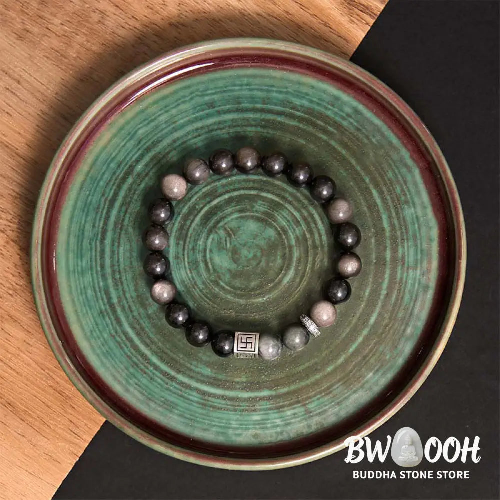 Buddha Stones Black Obsidian Eagle’s Eye Stone Strength Courage Bracelet - BWOOOH - Black Obsidian Eagle’s Eye