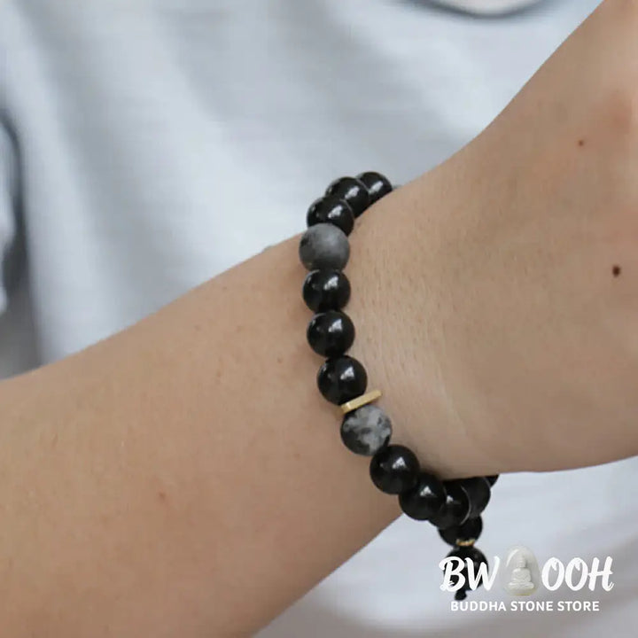 Buddha Stones Black Obsidian Black Glitter Stone Purification Bracelet - BWOOOH - Bracelet