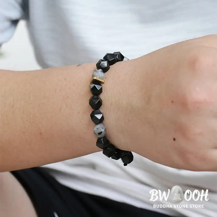 Buddha Stones Black Obsidian Black Glitter Stone Purification Bracelet - BWOOOH - Bracelet