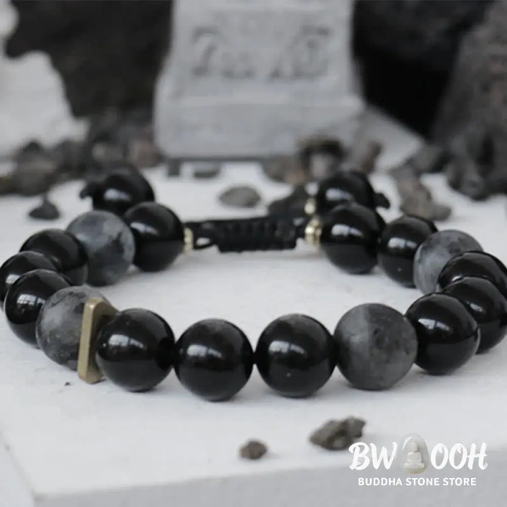 Buddha Stones Black Obsidian Black Glitter Stone Purification Bracelet - BWOOOH - Bracelet