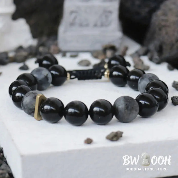 Buddha Stones Black Obsidian Black Glitter Stone Purification Bracelet - BWOOOH - Bracelet