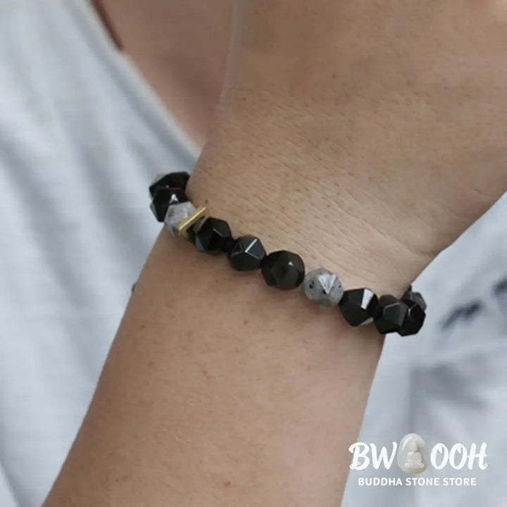 Buddha Stones Black Obsidian Black Glitter Stone Purification Bracelet - BWOOOH - Bracelet
