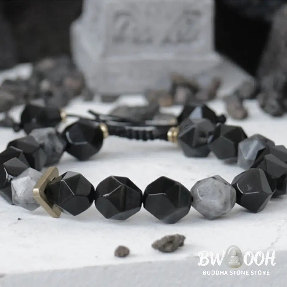 Buddha Stones Black Obsidian Black Glitter Stone Purification Bracelet - BWOOOH - Bracelet